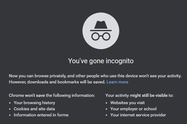 Chrome Incognito mode